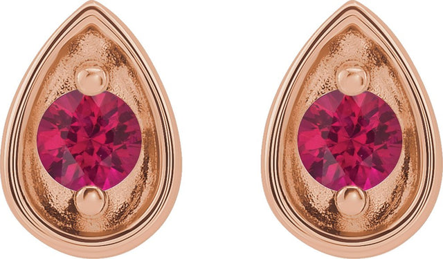 14K Gold Round Natural Ruby Teardrop Earrings - Rose Gold - view 2