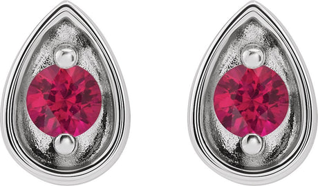 Platinum Round Natural Ruby Teardrop Earrings - view 2