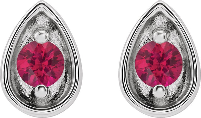 Platinum Round Natural Ruby Teardrop Earrings - view 2