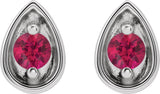14K Gold Round Natural Ruby Teardrop Earrings - White Gold - view 2