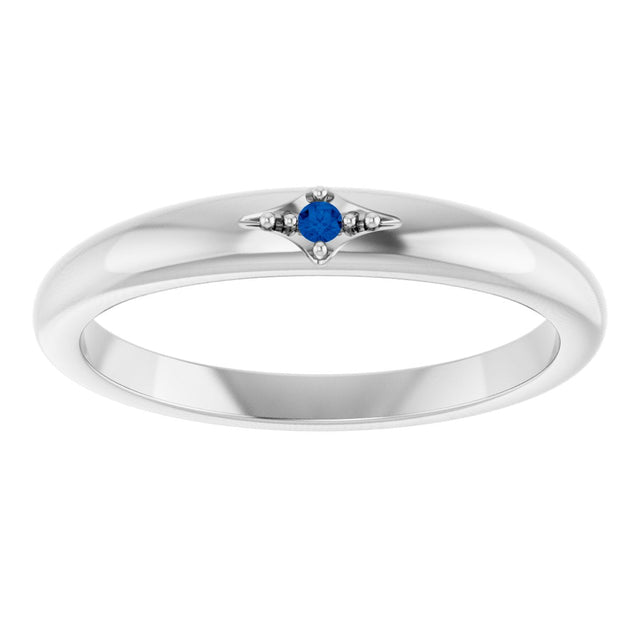 14K Gold Round Natural Blue Sapphire Stackable Ring II - White Gold - view 3