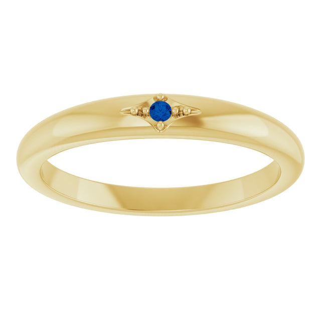 14K Gold Round Natural Blue Sapphire Stackable Ring II - Yellow Gold - view 3
