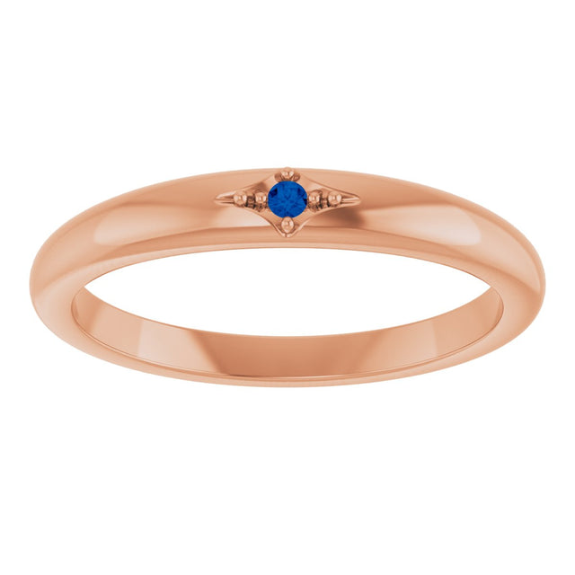 14K Gold Round Natural Blue Sapphire Stackable Ring II - Rose Gold - view 3