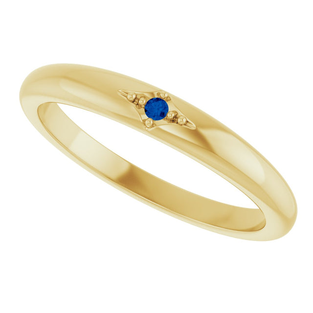 14K Gold Round Natural Blue Sapphire Stackable Ring II - Yellow Gold - view 5