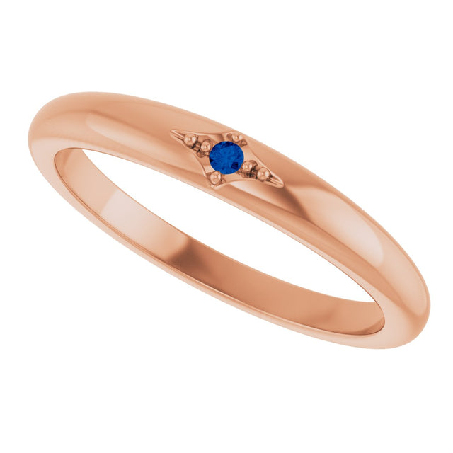 14K Gold Round Natural Blue Sapphire Stackable Ring II - Rose Gold - view 5