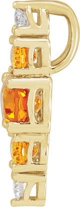 14K Gold Oval Natural Multi-Gemstone Bar Necklace or Pendant - Yellow Gold - view 2