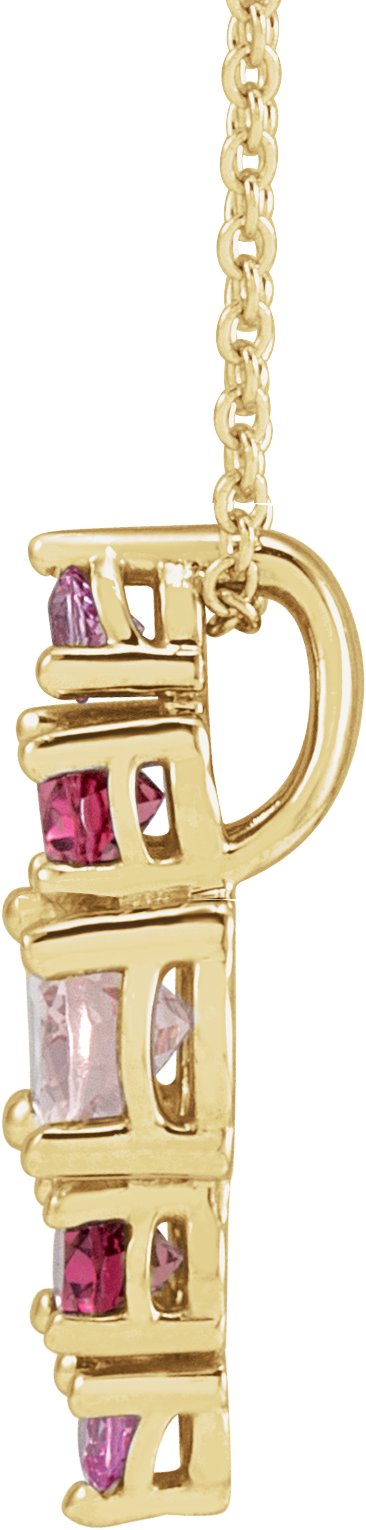 14K Gold Oval Natural Pink Multi-Gemstone Bar Necklace or Pendant - Yellow Gold - view 2