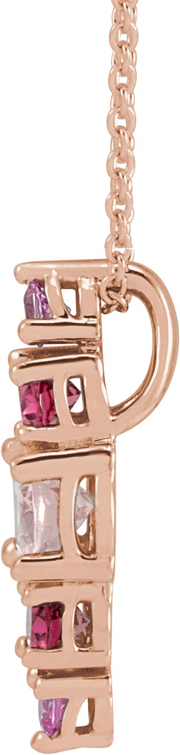 14K Gold Oval Natural Pink Multi-Gemstone Bar Necklace or Pendant - Rose Gold - view 2