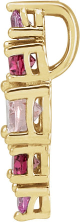 14K Gold Oval Natural Pink Multi-Gemstone Bar Necklace or Pendant - Yellow Gold - view 2