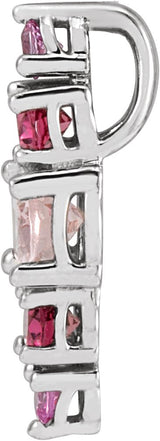 14K Gold Oval Natural Pink Multi-Gemstone Bar Necklace or Pendant - White Gold - view 2