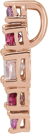 14K Gold Oval Natural Pink Multi-Gemstone Bar Necklace or Pendant - Rose Gold - view 2