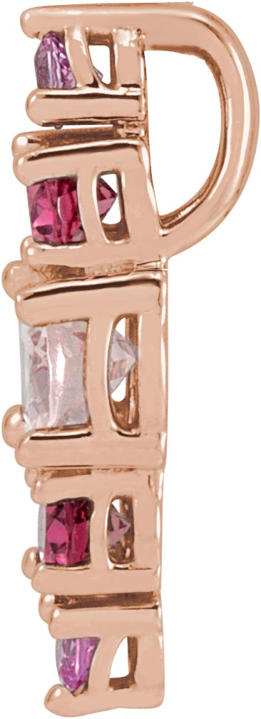 14K Gold Oval Natural Pink Multi-Gemstone Bar Necklace or Pendant - Rose Gold - view 2