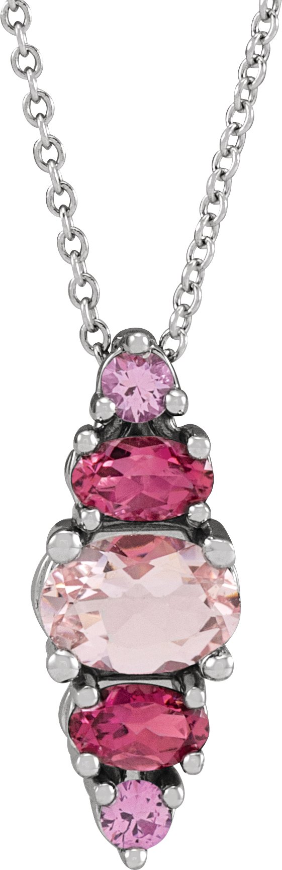 14K Gold Oval Natural Pink Multi-Gemstone Bar Necklace or Pendant - White Gold