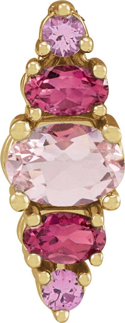 14K Gold Oval Natural Pink Multi-Gemstone Bar Necklace or Pendant - Yellow Gold