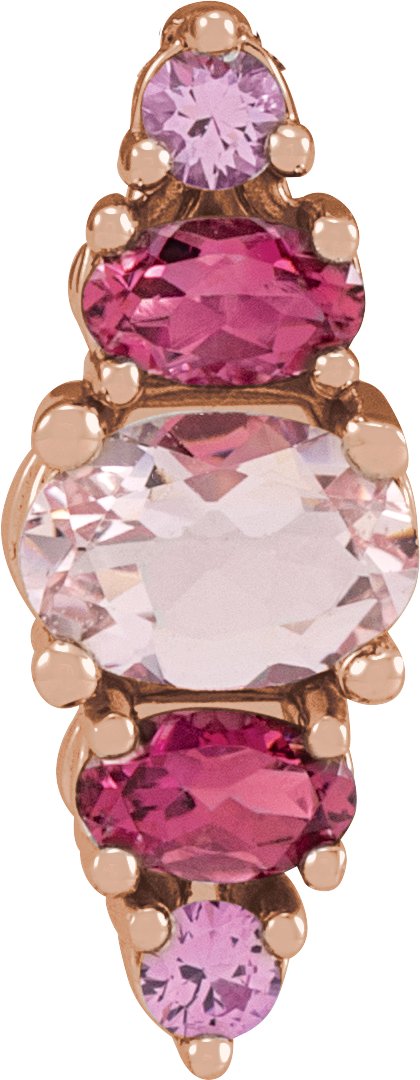 14K Gold Oval Natural Pink Multi-Gemstone Bar Necklace or Pendant - Rose Gold