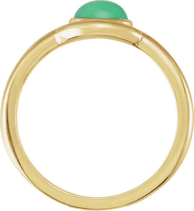 14K Gold Oval Natural Green Chrysoprase Bezel-Set Cabochon Ring - Yellow Gold - view 2
