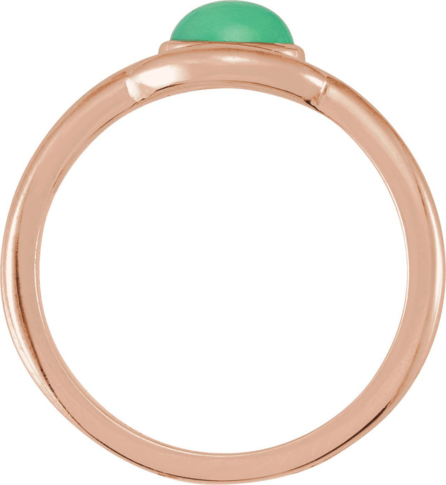 14K Gold Oval Natural Green Chrysoprase Bezel-Set Cabochon Ring - Rose Gold - view 2
