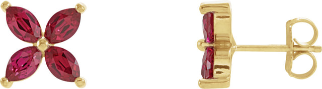 14K Gold Marquise Lab-Grown Ruby Cluster Earrings - Yellow Gold