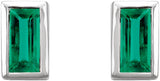 Platinum Natural Emerald Straight Baguette Bezel-Set Stud Earrings - view 6