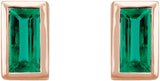 14K Gold Natural Emerald Straight Baguette Bezel-Set Stud Earrings - Yellow Gold - view 6