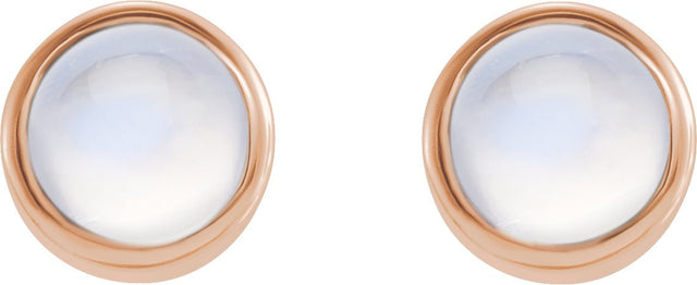 14K Gold Natural Rainbow Moonstone Round Bezel-Set Earrings – 3mm Stones - Rose Gold - view 2