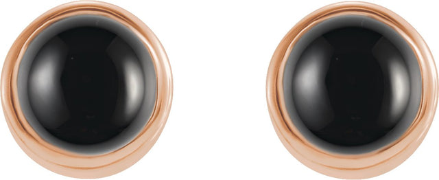14K Gold Natural Black Onyx Round Bezel-Set Earrings – 3mm Stones - Rose Gold - view 2