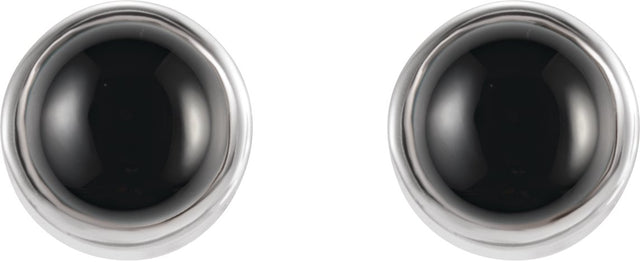 14K Gold Natural Black Onyx Round Bezel-Set Earrings – 3mm Stones - White Gold - view 2