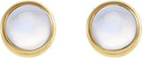 14K Gold Natural Rainbow Moonstone Round Bezel-Set Earrings – 3mm Stones - Yellow Gold - view 2