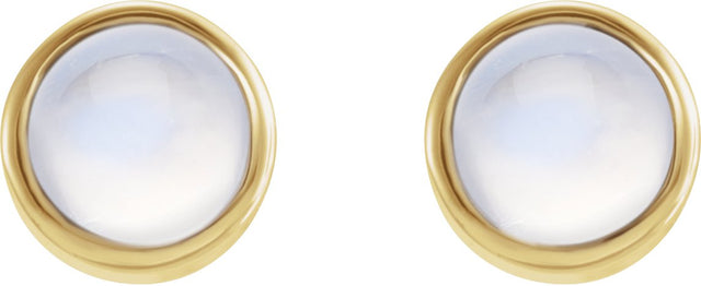 14K Gold Natural Rainbow Moonstone Round Bezel-Set Earrings – 3mm Stones - Yellow Gold - view 2