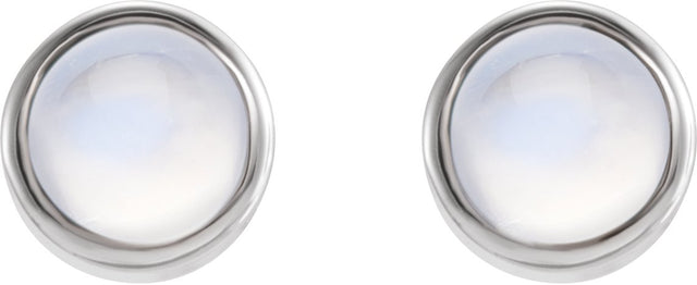 14K Gold Natural Rainbow Moonstone Round Bezel-Set Earrings – 3mm Stones - White Gold - view 2