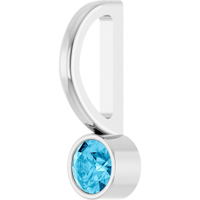 14K Gold Round Natural Aquamarine Bezel-Set Solitaire Pendant - White Gold - view 5