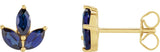 14K Gold Natural Blue Sapphire Marquise 2-Prong Cluster Earrings - Yellow Gold