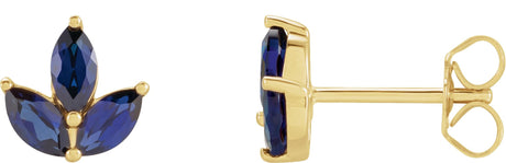 14K Gold Natural Blue Sapphire Marquise 2-Prong Cluster Earrings - Yellow Gold