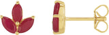 14K Gold Natural Ruby Marquise 2-Prong Cluster Earrings - Yellow Gold