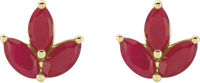 14K Gold Natural Ruby Marquise 2-Prong Cluster Earrings - Yellow Gold - view 2