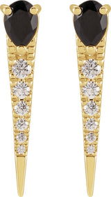 14K Gold Pear Natural Black Onyx & Natural Diamond Spike Earrings - Yellow Gold - view 2