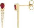 14K Gold Pear Natural Ruby & Natural Diamond Spike Earrings - Yellow Gold