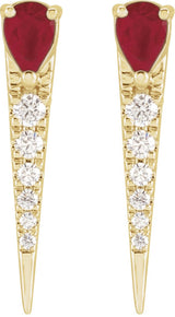 14K Gold Pear Natural Ruby & Natural Diamond Spike Earrings - Yellow Gold - view 2