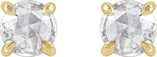 14K Gold Natural Diamond Round 4-Prong Claw Rose-Cut Stud Earrings - Yellow Gold - view 4