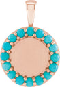 14K Gold Round Natural Turquoise Engravable Halo-Style Necklace or Pendant - Rose Gold