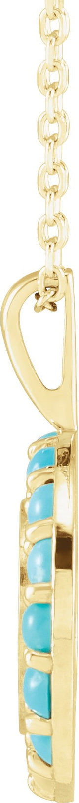 14K Gold Round Natural Turquoise Engravable Halo-Style Necklace or Pendant - Yellow Gold - view 2