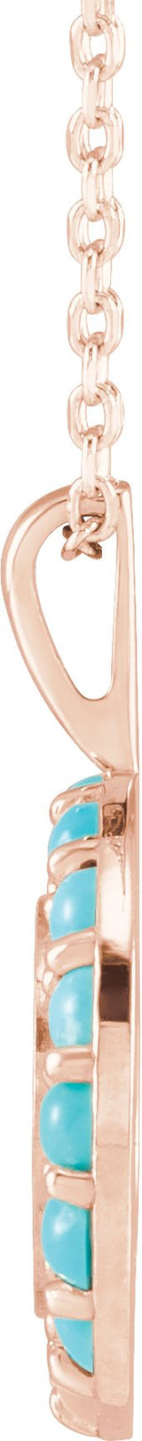 14K Gold Round Natural Turquoise Engravable Halo-Style Necklace or Pendant - Rose Gold - view 2