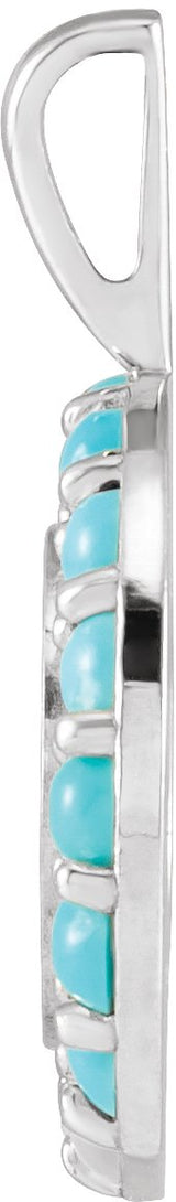 Platinum Round Natural Turquoise Engravable Halo-Style Necklace or Pendant - view 2