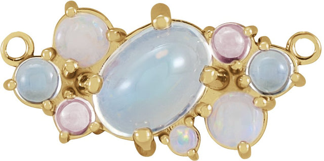 14K Gold Oval Natural Rainbow Moonstone Cabochon Scattered Necklace - Yellow Gold
