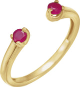 14K Gold Round Natural Ruby Negative Space Ring – 3mm Stones - Yellow Gold