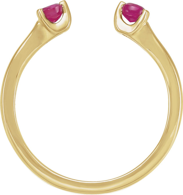 14K Gold Round Natural Ruby Negative Space Ring – 3mm Stones - Yellow Gold - view 2