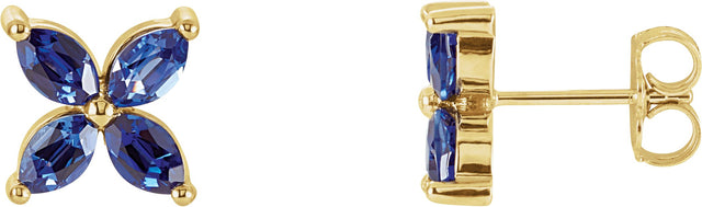 14K Gold Marquise Lab-Grown Blue Sapphire Cluster Earrings - Yellow Gold