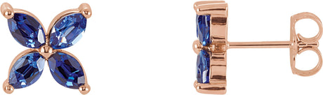 14K Gold Marquise Lab-Grown Blue Sapphire Cluster Earrings - Rose Gold