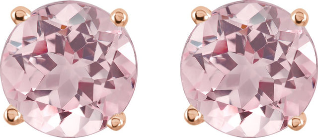 14K Gold Natural Pink Morganite Round 4-Prong Lightweight Stud Earrings - Rose Gold - view 20