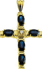14K Gold Oval Natural Blue Sapphire & Natural Diamond Accented Cross Pendant